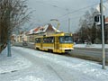 Vůz T3M č. 222 po velké prohlídce v novém žlutošedém nátěru na Slovanské třídě 29. 1. 2005
