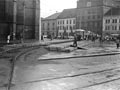 Provizorní trať z Dřevěné ulici na náměstí Republiky v dubnu 1990
Foto: L. Brejcha 