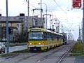 Kolona tramvají před zastávkou Plzeńka po vykolejení vozu 296 dne 12. 2. 2007. Jako poslední je zde vůz č. 291, který po chvilce pendloval jako posila autobusů po jedné koleji mezi Severkou a Lékařskou fakultou.