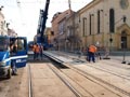 Rekonstrukce kolejiště v křižovatce u divadla - pokládka nových BKV panelů 14. 4. 2012, foto: M. Kaše