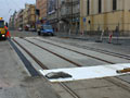 Rekonstrukce kolejiště v křižovatce u divadla - již položené nové panely i kolejnice 15. 4. 2012