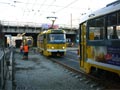 Průjezd prvních tramvají po opravě kolejiště před nádražím 25. 3. 2012