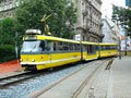 K3R-NT č. 314 zatahuje z linky 1/2 po provizorní trati U Zvonu do vozovny 9. 7. 2014