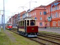 Historické tramvaje při objednané jízdě na Skvrňanské třídě 1. 5. 2016