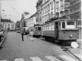 Tramvaje vystavené na náměstí Republiky při oslavách 90. let MHD v Plzni červnu 1989, foto: J. Rieger