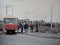 Vůz č. 115 při poslední jízdě vozů T1 v Plzni na konečné Frunzeho 4. 4. 1987
Foto: M. Režný