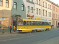 Vůz T3M č. 214 po velké prohlídce v novém žlutošedém nátěru na Slovanské třídě 21. 3. 2005