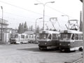 Vozy T3 č. 235 a 201 se vozem KT8D5 ve vozovně Slovany 6. 9. 1990 
Foto: L. Podivín