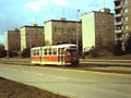 Vůz T2 nasazený na lince č. 3 se blíží k zastávce Křimická v koncem osmdesátých let.
Foto: Ondřej Brouzda 