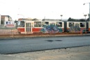 Posprejovaná KT8D5 č. 297 u autobusového nádraží - léto 1997 