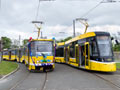 KT8D5-RN2P č. 299 jako Majálesová tramvaj a 40T č. 387 na Borech 13. 5. 2023