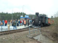 Parní mašinka (310.072) při zahájení provozu železniční zastávky Půzeň - Bolevec dne 23. 3. 2004