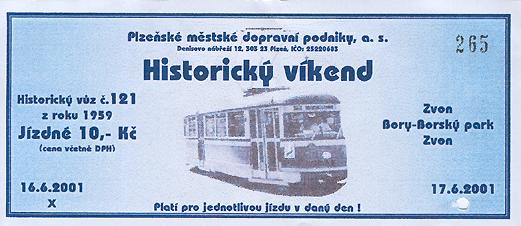 Jízdenka na Té jedničku č. 121 za 10,- Kč. Na lístku je chybně uveden rok její výroby. Nebyla vyrobena v roce 1959, ale 1956.