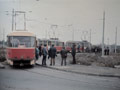 Vůz č. 115 při poslední jízdě vozů T1 v Plzni na konečné Frunzeho 4. 4. 1987
Foto: M. Režný