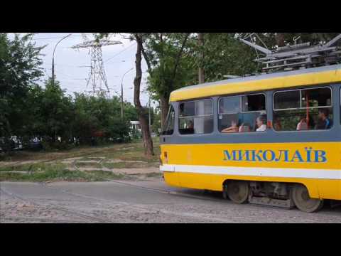 Bývalé plzeňské tramvaje T3M v ukrajinském městě Mykolajiv v červenci 2016